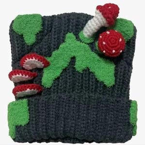 NWOT Crochet Mushroom Beanie Winter Warm Knitted Hat Large Cap for Adult